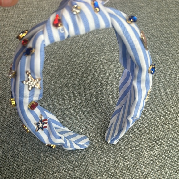 Piper K Stars and Stripes Jeweled Blue Knotted Patriotic Red White Headband - Picture 6 of 10
